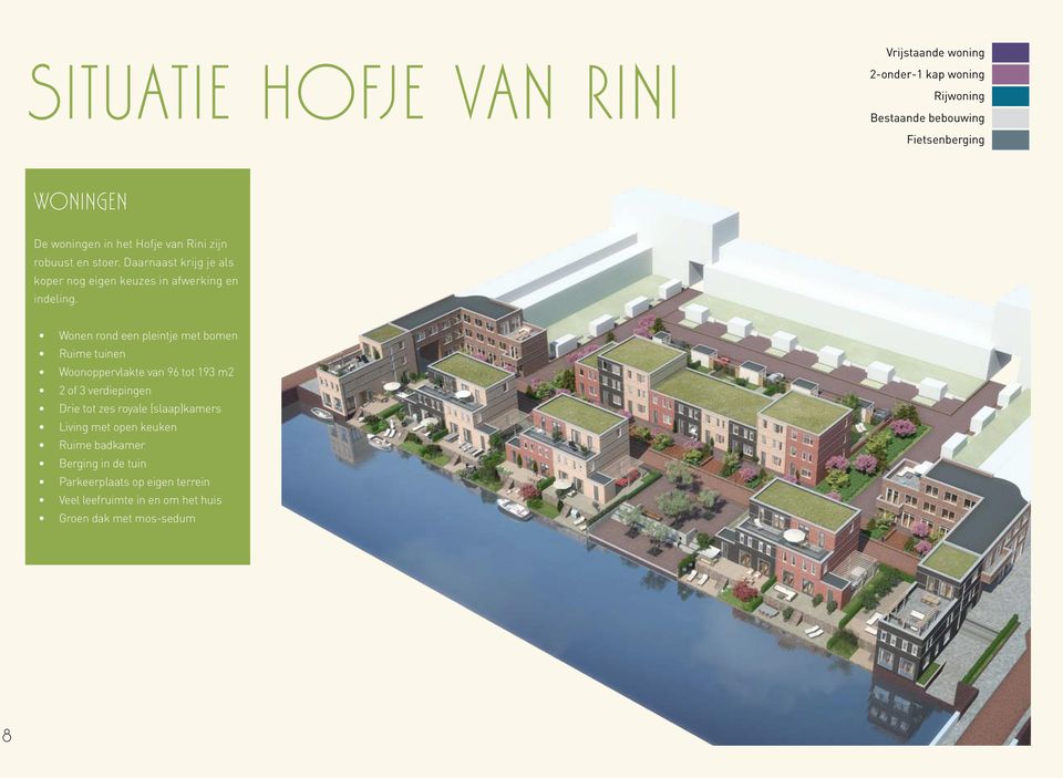 Wonen rond een pleintje met bomen Ruime tuinen Woonoppervlakte van 96 tot 193 m2 2 of 3 verdiepingen Drie tot zes royale