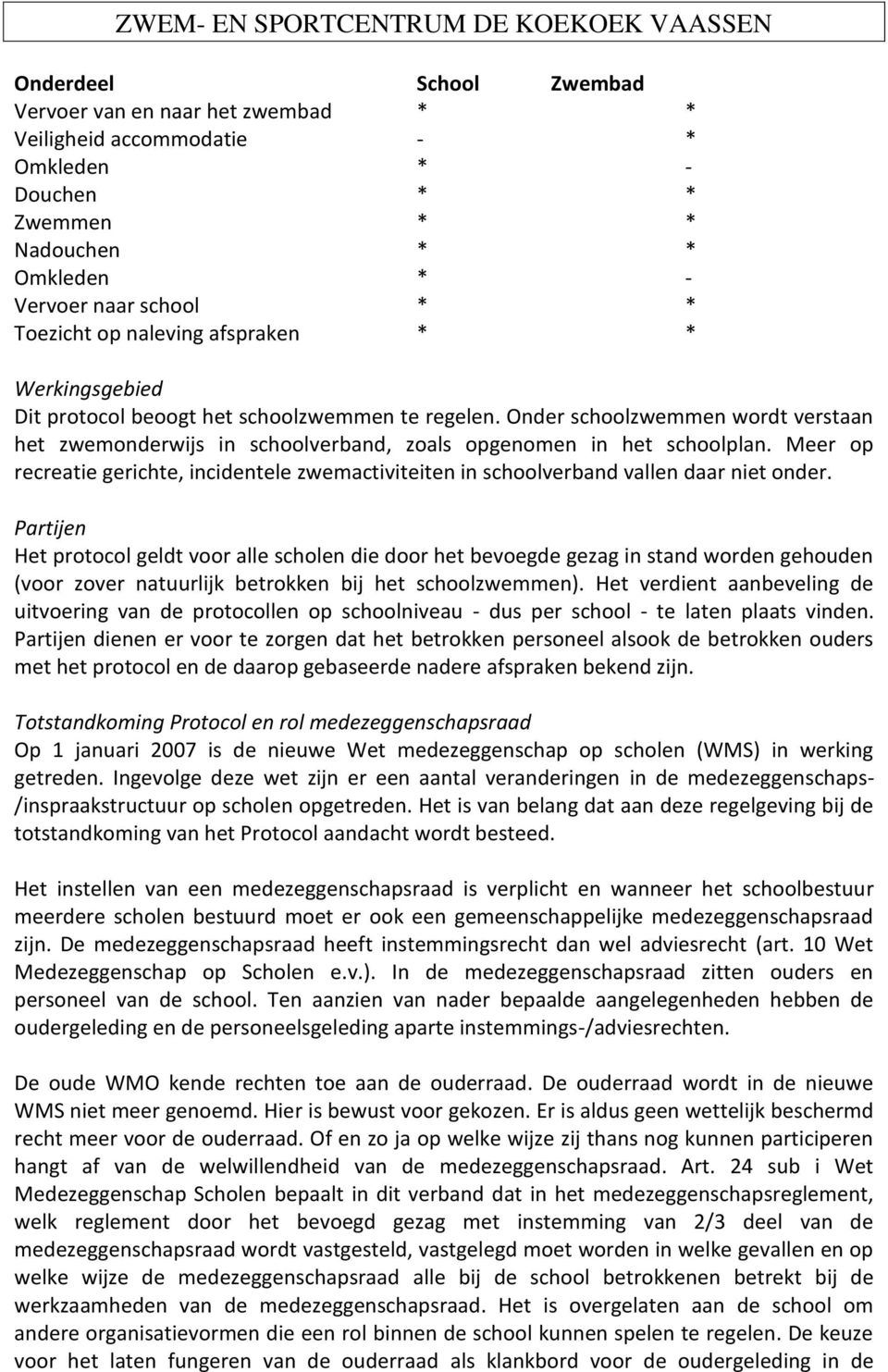 Meer op recreatie gerichte, incidentele zwemactiviteiten in schoolverband vallen daar niet onder.