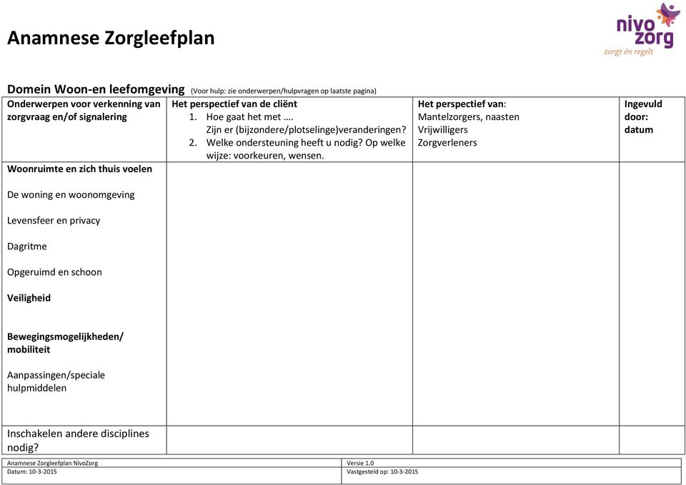 Hoe gaat het met. Zijn er (bijzondere/plotselinge)veranderingen? 2. Welke ondersteuning heeft u nodig? Op welke wijze: voorkeuren, wensen.