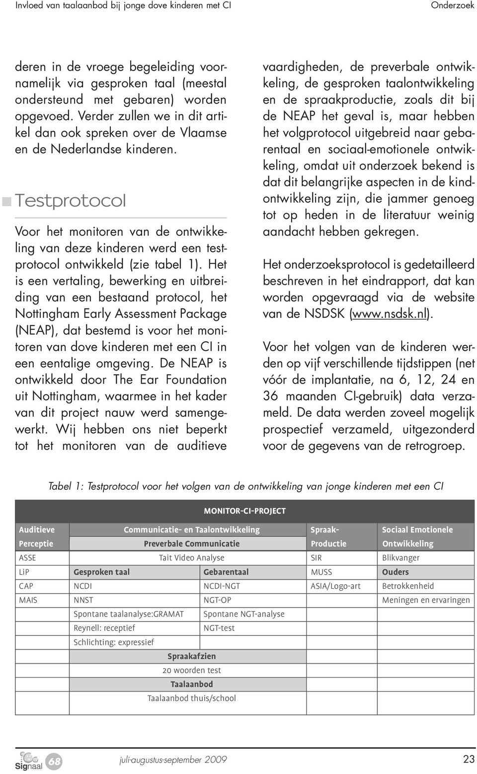 Testprotocol Voor het monitoren van de ontwikkeling van deze kinderen werd een testprotocol ontwikkeld (zie tabel 1).