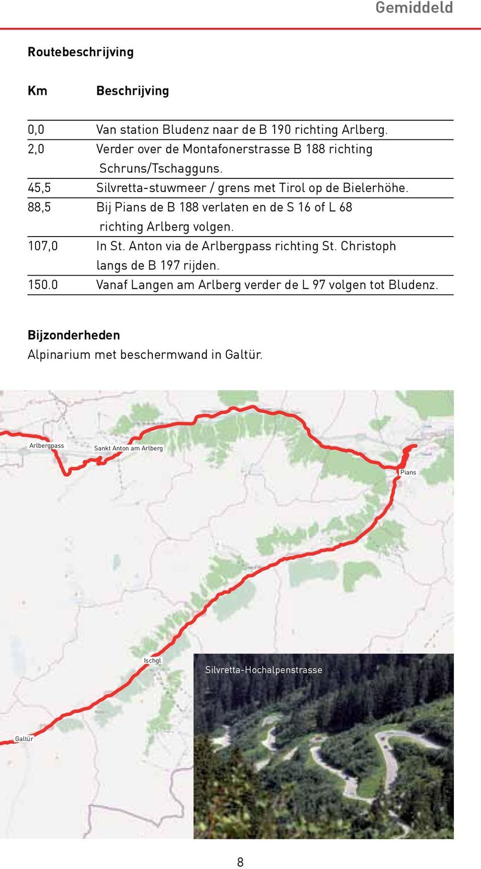 88,5 Bij Pians de B 188 verlaten en de S 16 of L 68 richting Arlberg volgen. 107,0 In St. Anton via de Arlbergpass richting St.