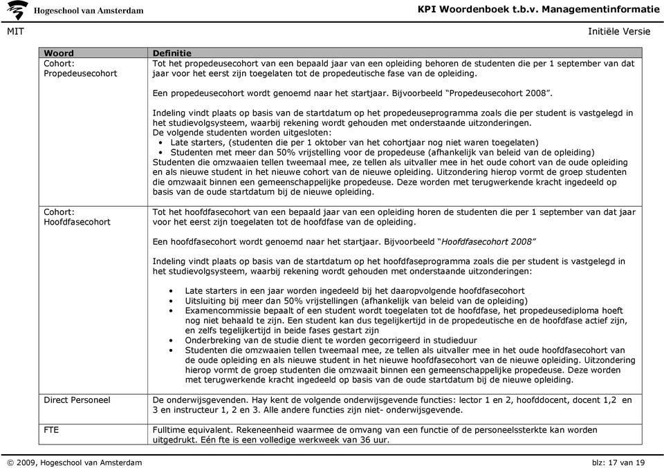 Indeling vindt plaats op basis van de startdatum op het propedeuseprogramma zoals die per student is vastgelegd in het studievolgsysteem, waarbij rekening wordt gehouden met onderstaande