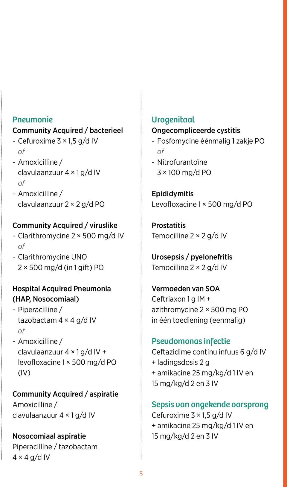 clavulaanzuur 4 1 g/d IV + levofloxacine 1 500 mg/d PO (IV) Community Acquired / aspiratie Amoxicilline / clavulaanzuur 4 1 g/d IV Nosocomiaal aspiratie Piperacilline / tazobactam 4 4 g/d IV
