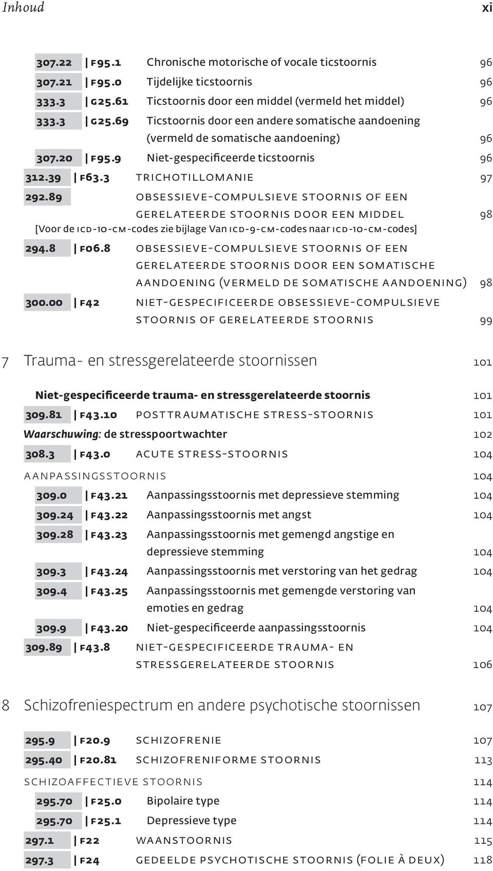 9 Niet-gespecificeerde ticstoornis 96 312.39 F63.3 TRICHOTILLOMANIE 97 292.89 OBSESSIEVE-COMPULSIEVE STOORNIS OF EEN GERELATEERDE STOORNIS DOOR EEN MIDDEL 98 294.8 F06.