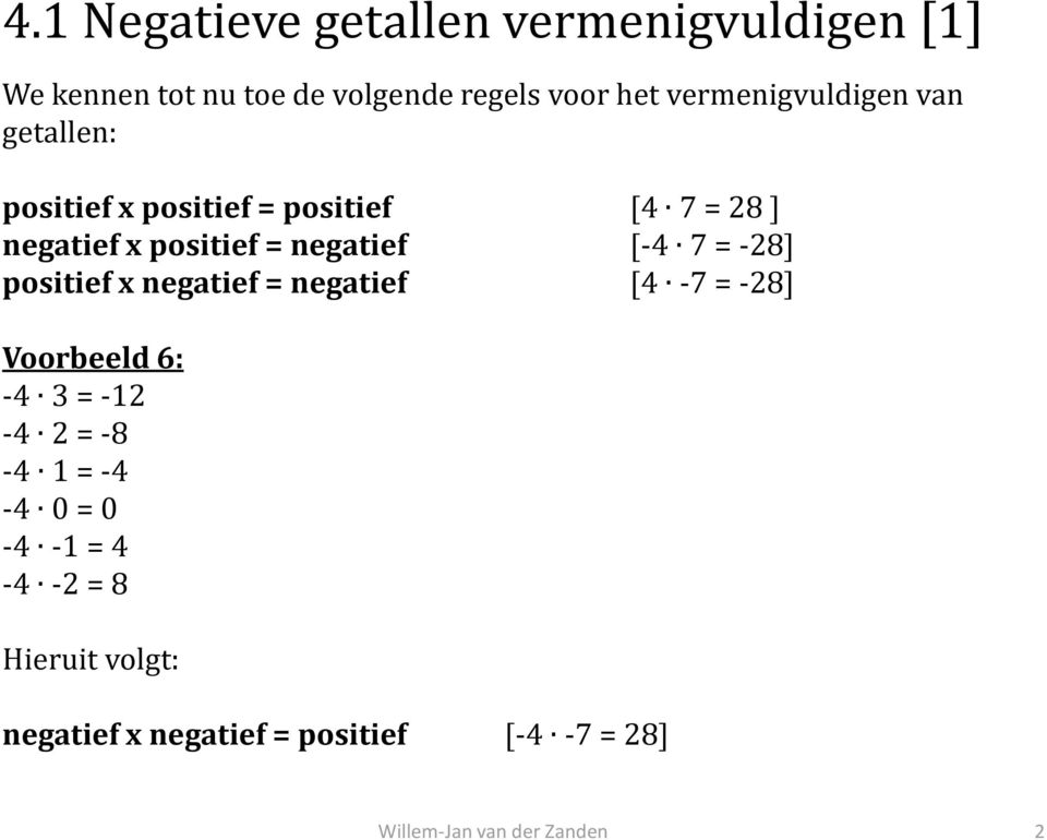 negatief [-4 7 = -28] positief x negatief = negatief [4-7 = -28] Voorbeeld 6: -4 3 = -12-4 2 =