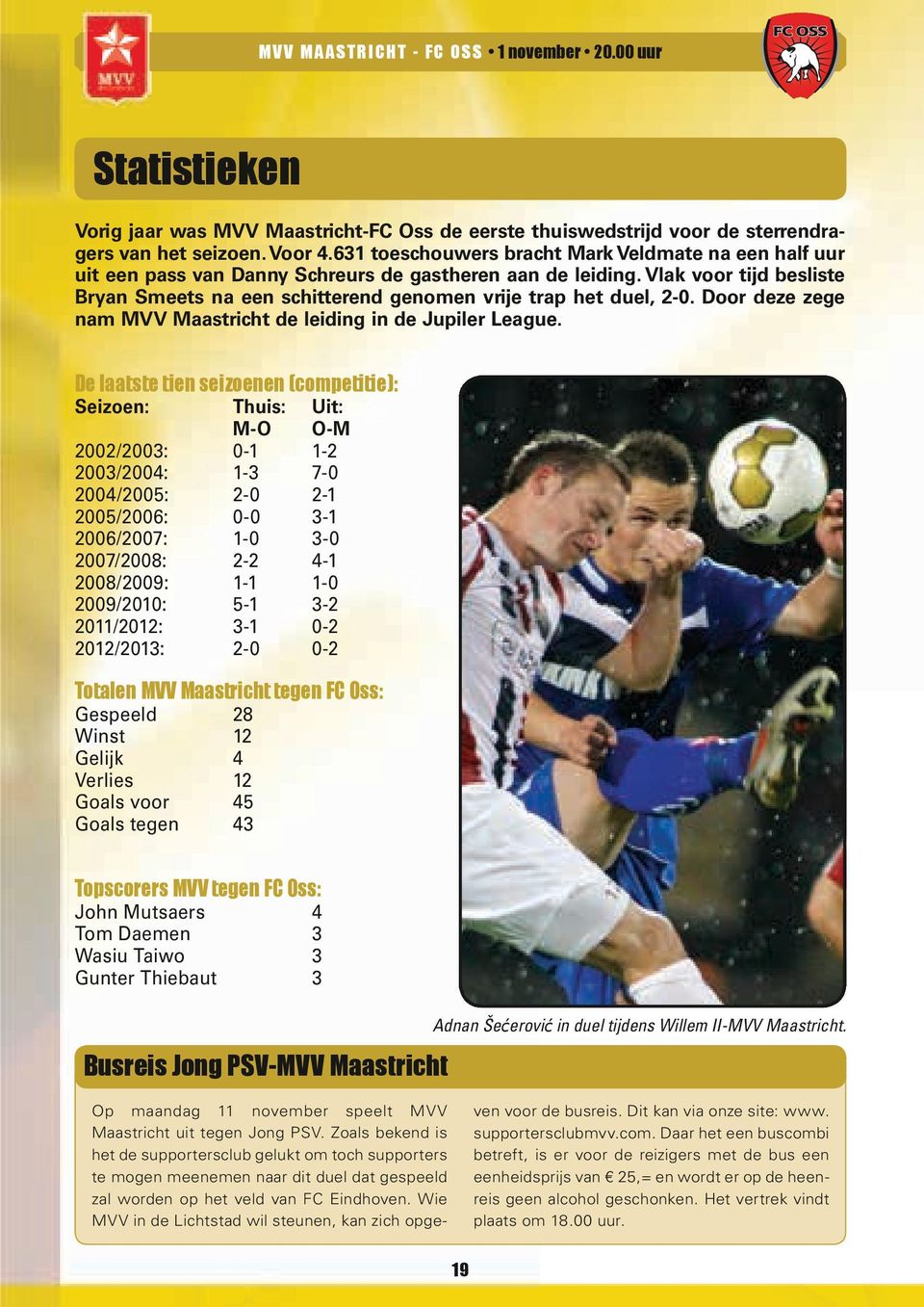 Vlak voor tijd besliste Bryan Smeets na een schitterend genomen vrije trap het duel, 2-0. Door deze zege nam MVV Maastricht de leiding in de Jupiler League.