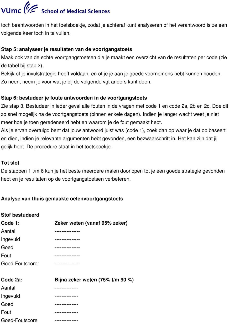 Bekijk of je invulstrategie heeft voldaan, en of je je aan je goede voornemens hebt kunnen houden. Zo neen, neem je voor wat je bij de volgende vgt anders kunt doen.