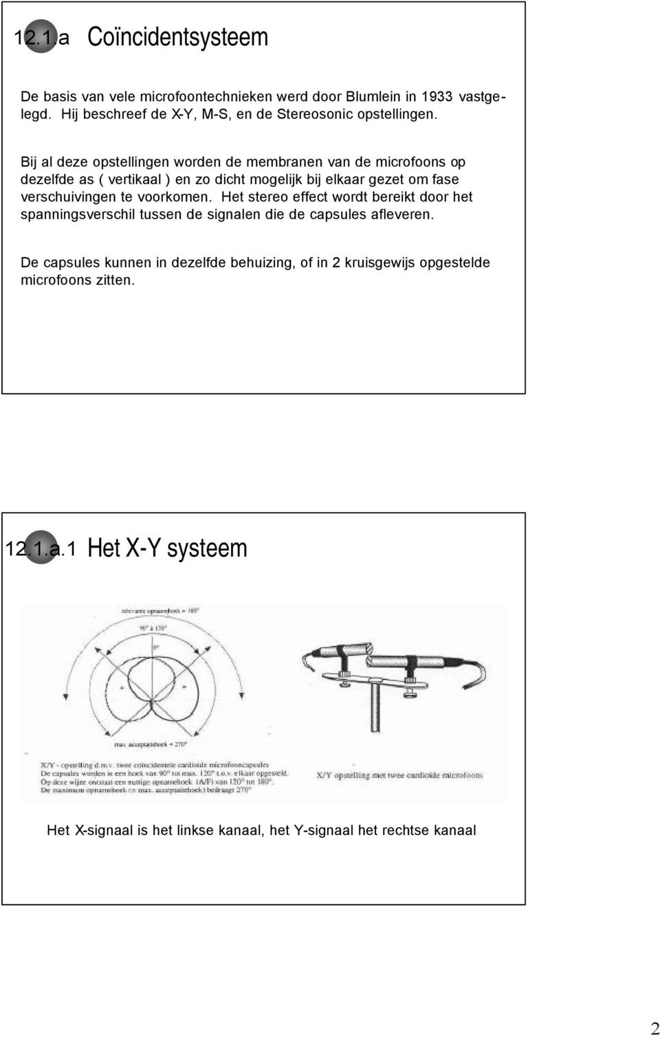 Bij al deze opstellingen worden de membranen van de microfoons op dezelfde as ( vertikaal ) en zo dicht mogelijk bij elkaar gezet om fase verschuivingen