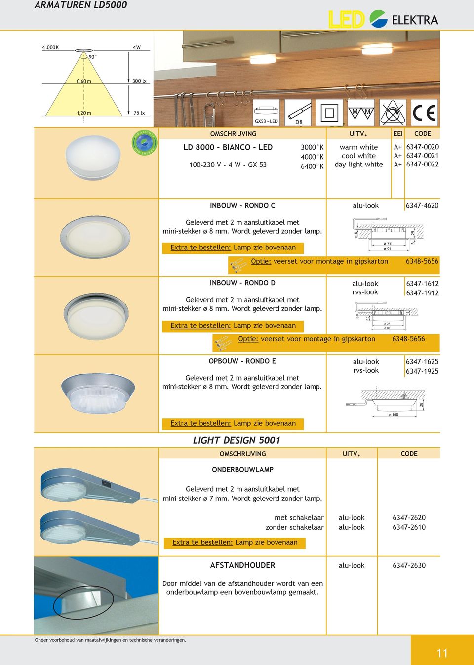 xtra te bestellen: Lamp zie bovenaan INBOUW - RONDO D Geleverd met 2 m aansluitkabel met mini-stekker mm. Wordt geleverd zonder lamp.