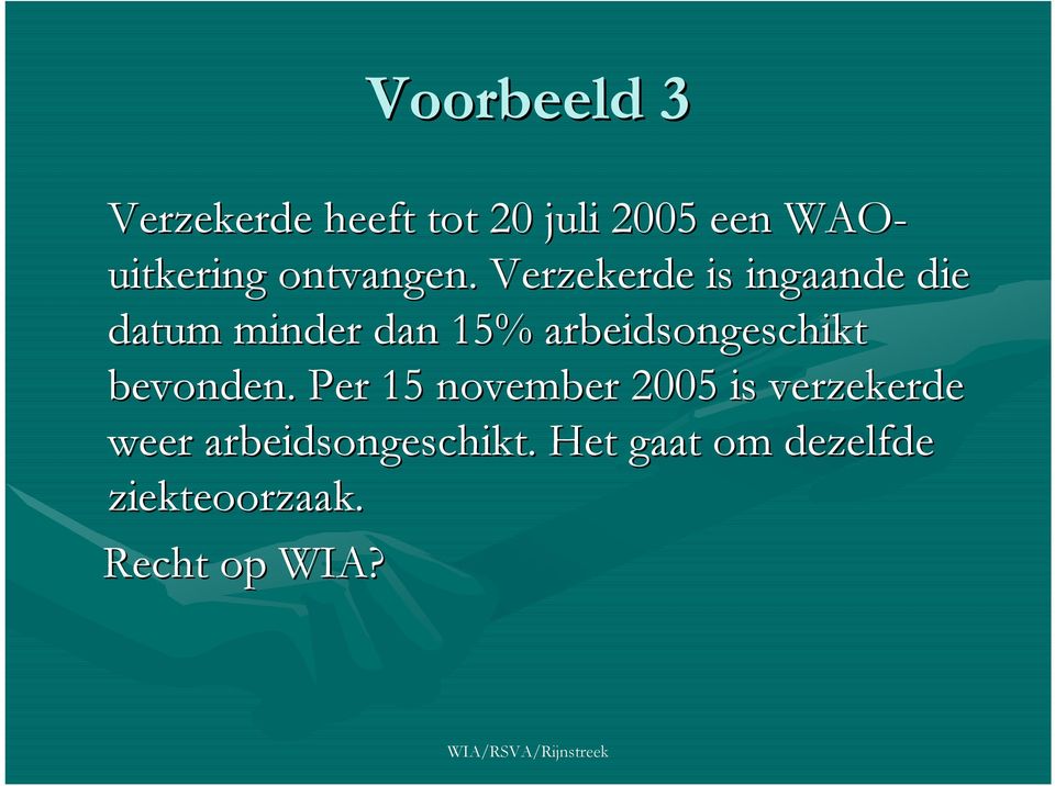 Verzekerde is ingaande die datum minder dan 15%