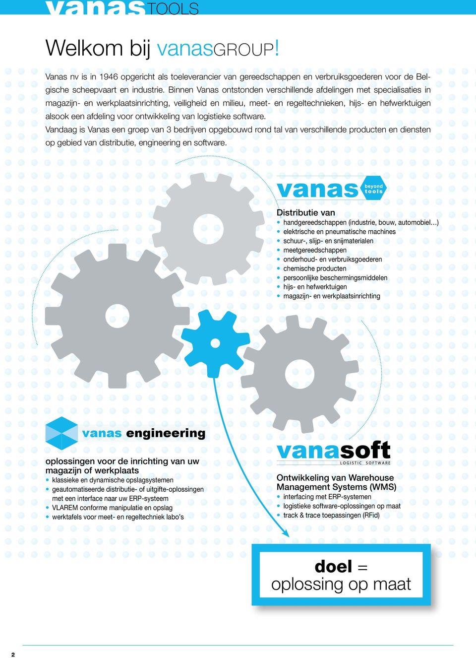 voor ontwikkeling van logistieke software. Vandaag is Vanas een groep van 3 bedrijven opgebouwd rond tal van verschillende producten en diensten op gebied van distributie, engineering en software.