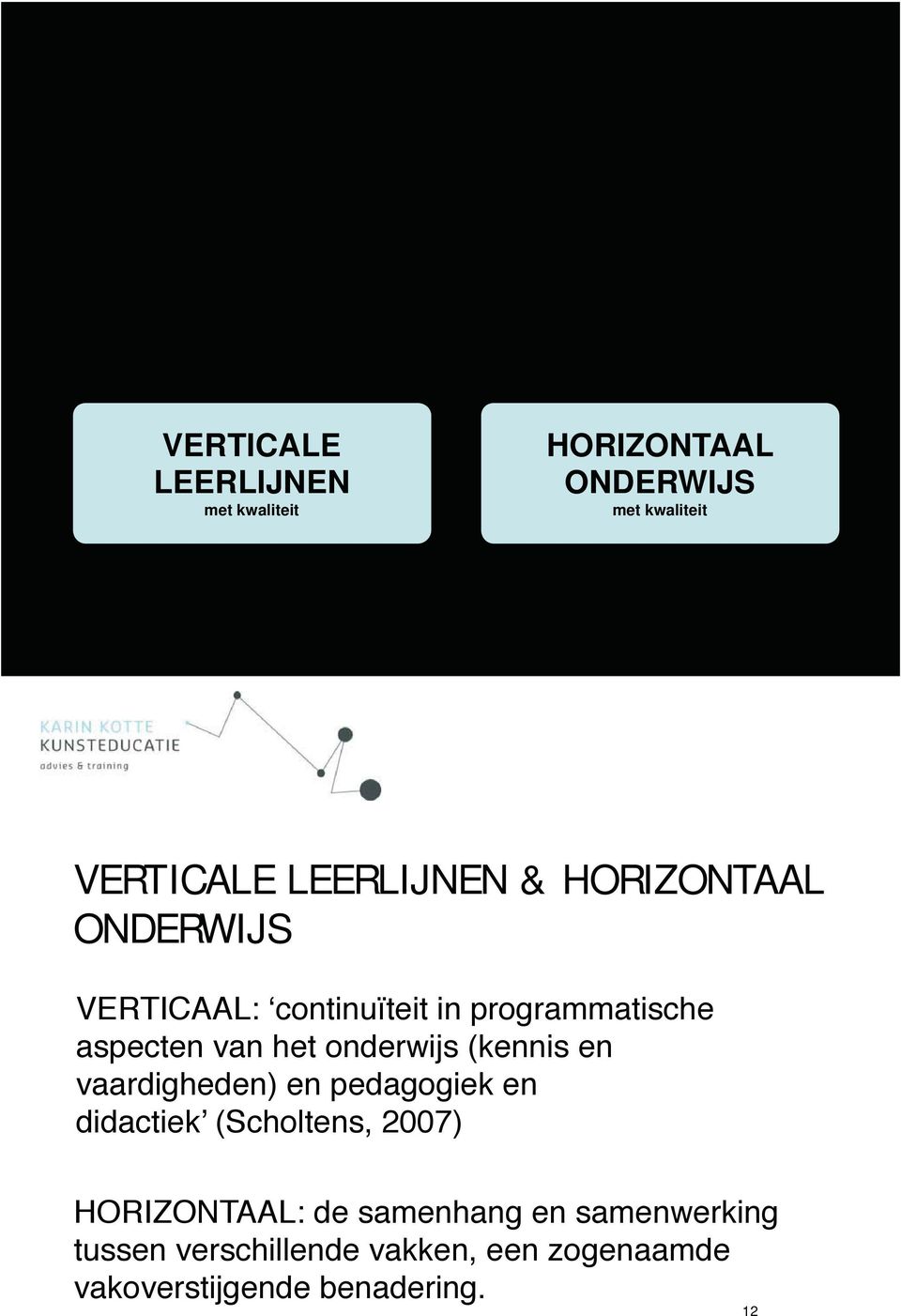 (kennis en vaardigheden) en pedagogiek en didactiek (Scholtens, 2007) HORIZONTAAL: de