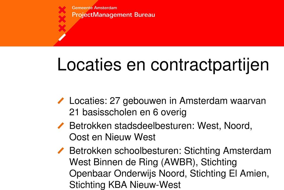 Nieuw West Betrokken schoolbesturen: Stichting Amsterdam West Binnen de Ring