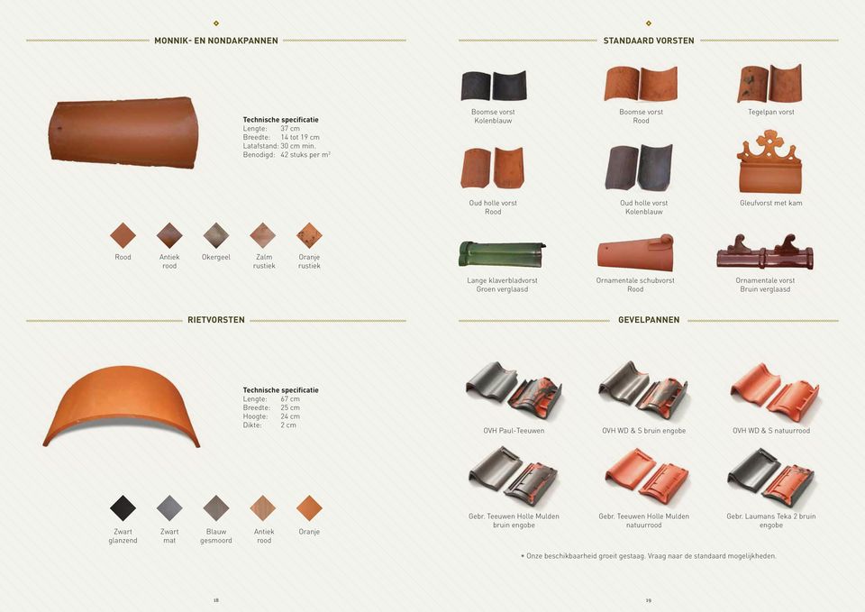 rustiek Lange klaverbladvorst Groen verglaasd Ornamentale schubvorst Rood Ornamentale vorst Bruin verglaasd Rietvorsten Gevelpannen Technische specificatie Lengte: 67 cm Breedte: 25 cm Hoogte: 24 cm