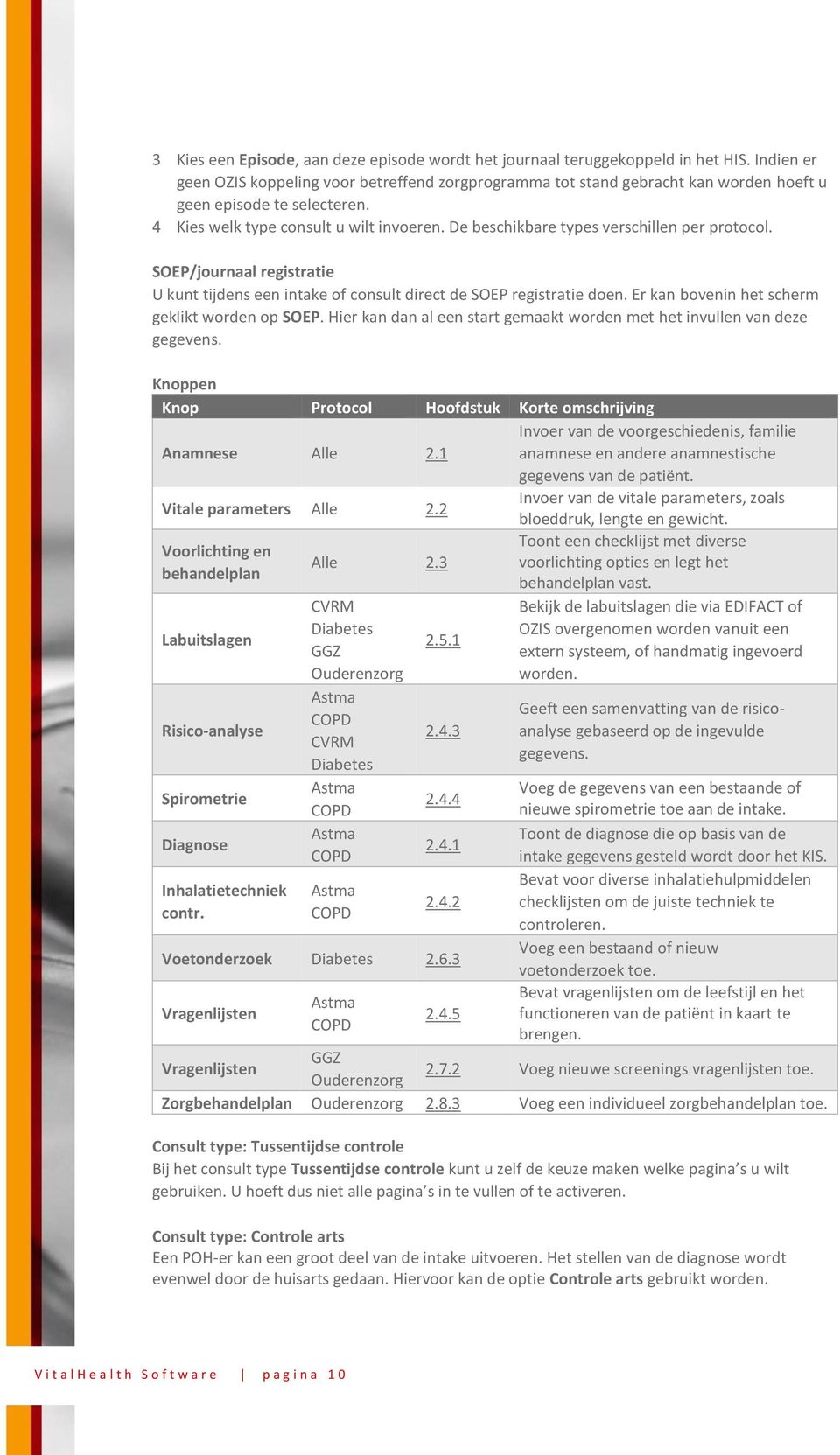 De beschikbare types verschillen per protocol. SOEP/journaal registratie U kunt tijdens een intake of consult direct de SOEP registratie doen. Er kan bovenin het scherm geklikt worden op SOEP.