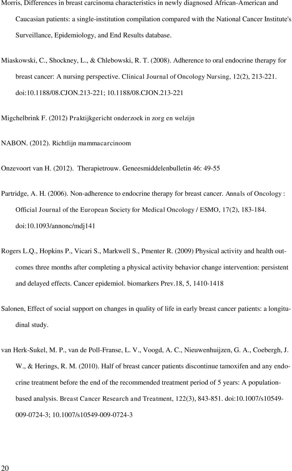 Clinical Journal of Oncology Nursing, 12(2), 213-221. doi:10.1188/08.cjon.213-221; 10.1188/08.CJON.213-221 Migchelbrink F. (2012) Praktijkgericht onderzoek in zorg en welzijn NABON. (2012). Richtlijn mammacarcinoom Onzevoort van H.