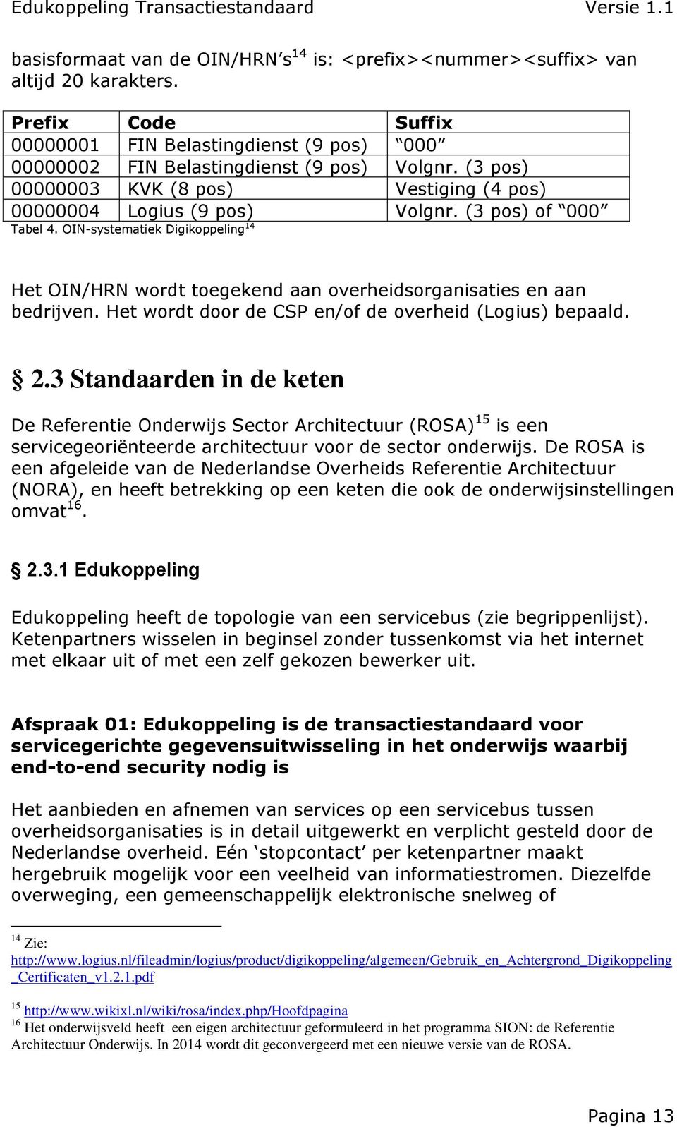 OIN-systematiek Digikoppeling 14 Het OIN/HRN wordt toegekend aan overheidsorganisaties en aan bedrijven. Het wordt door de CSP en/of de overheid (Logius) bepaald. 2.