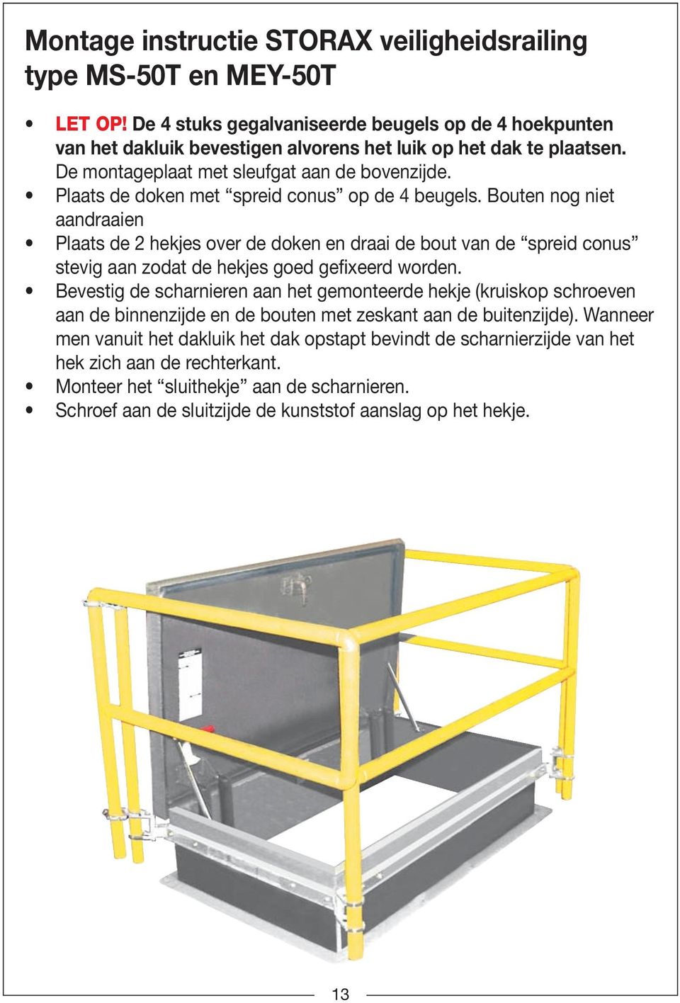 Bouten nog niet aandraaien Plaats de 2 hekjes over de doken en draai de bout van de spreid conus stevig aan zodat de hekjes goed gefixeerd worden.