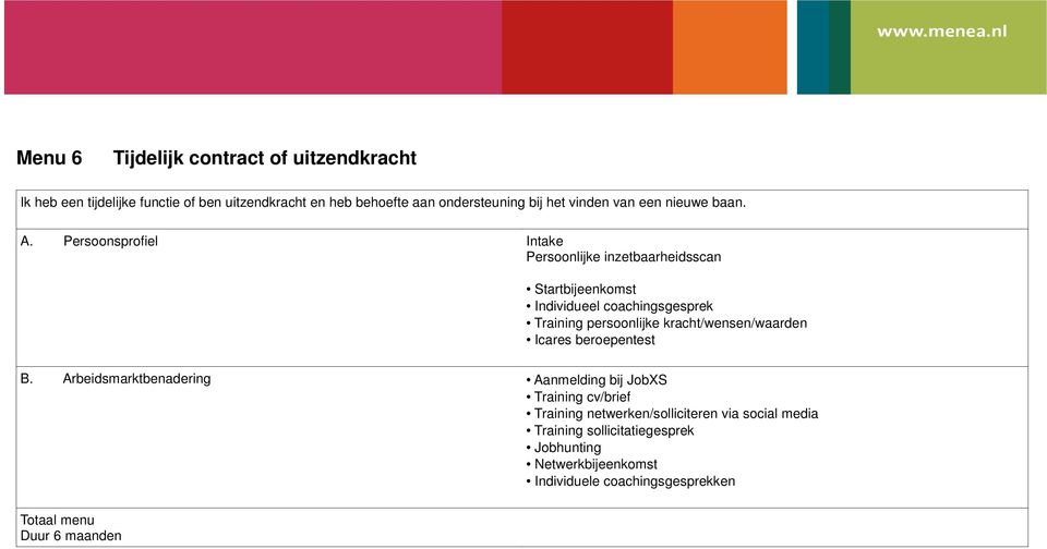 Persoonsprofiel Intake Persoonlijke inzetbaarheidsscan Individueel coachingsgesprek Training persoonlijke