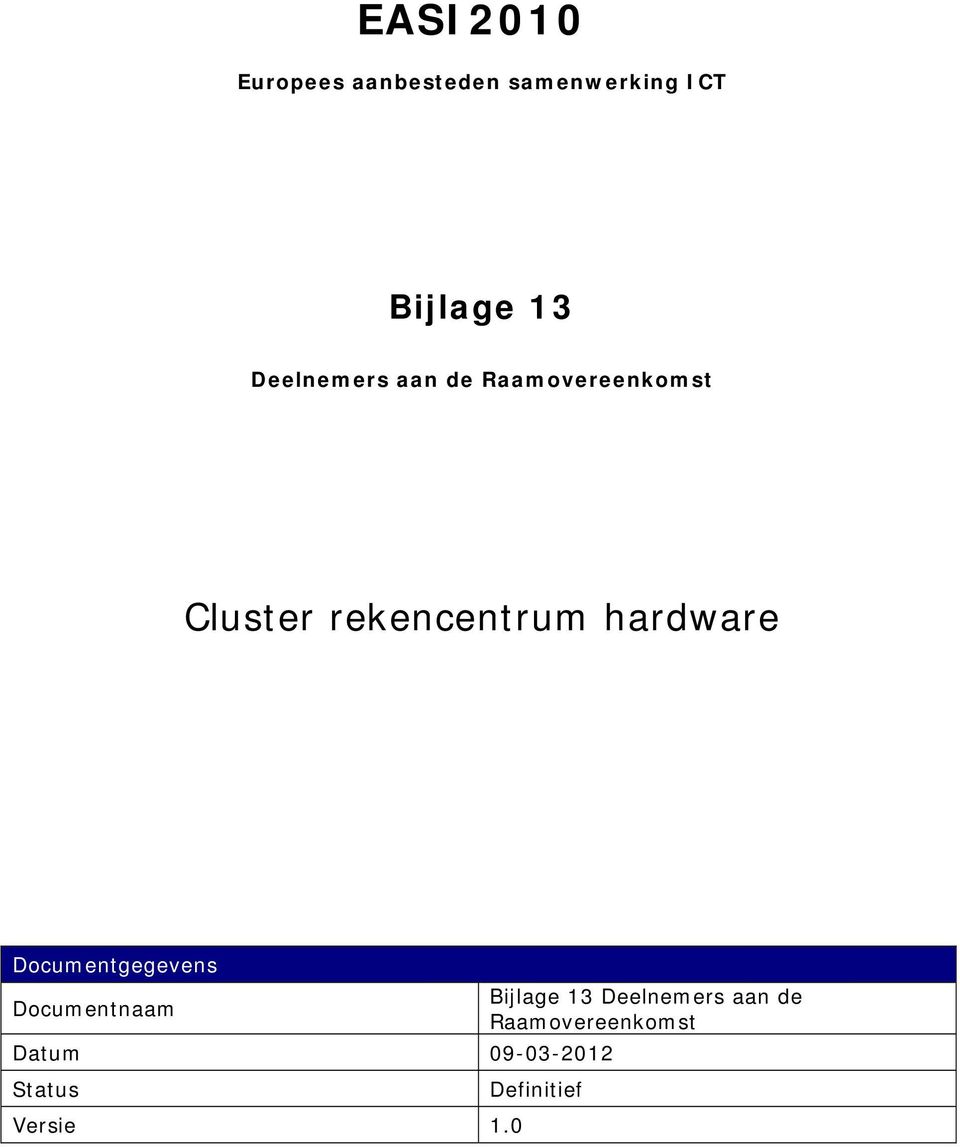 hardware Documentgegevens Documentnaam Bijlage 13 Deelnemers