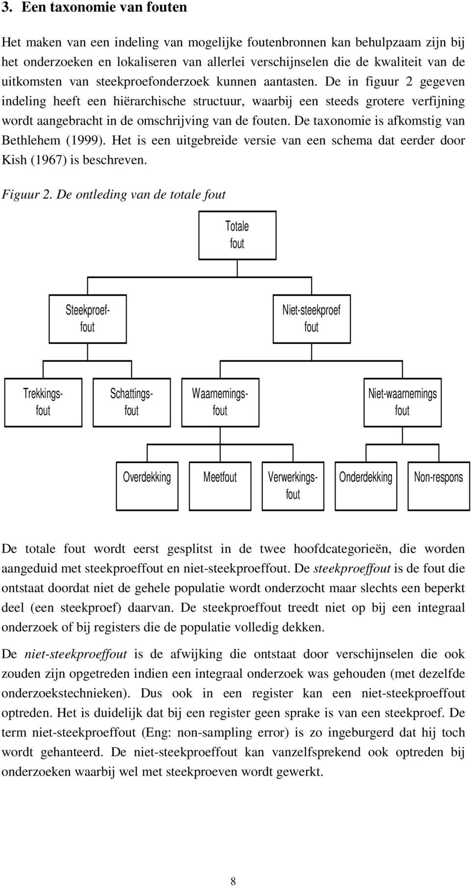 De in figuur 2 gegeven indeling heeft een hiërarchische structuur, waarbij een steeds grotere verfijning wordt aangebracht in de omschrijving van de fouten.