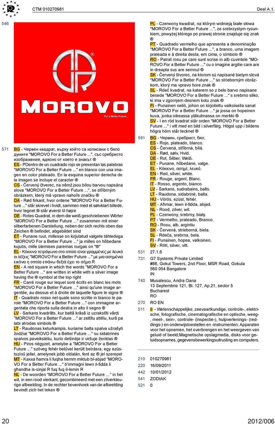 En la esquina superior derecha de la imagen se incluye el caracter CS - Červený čtverec, na němž jsou bílou barvou napsána slova "MOROVO For a Better Future.
