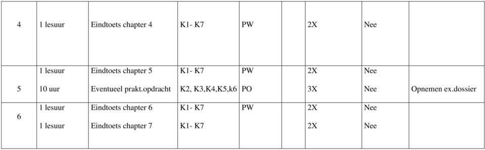 opdracht K, K3,K4,K5,k6 PO 3X Opnemen ex.