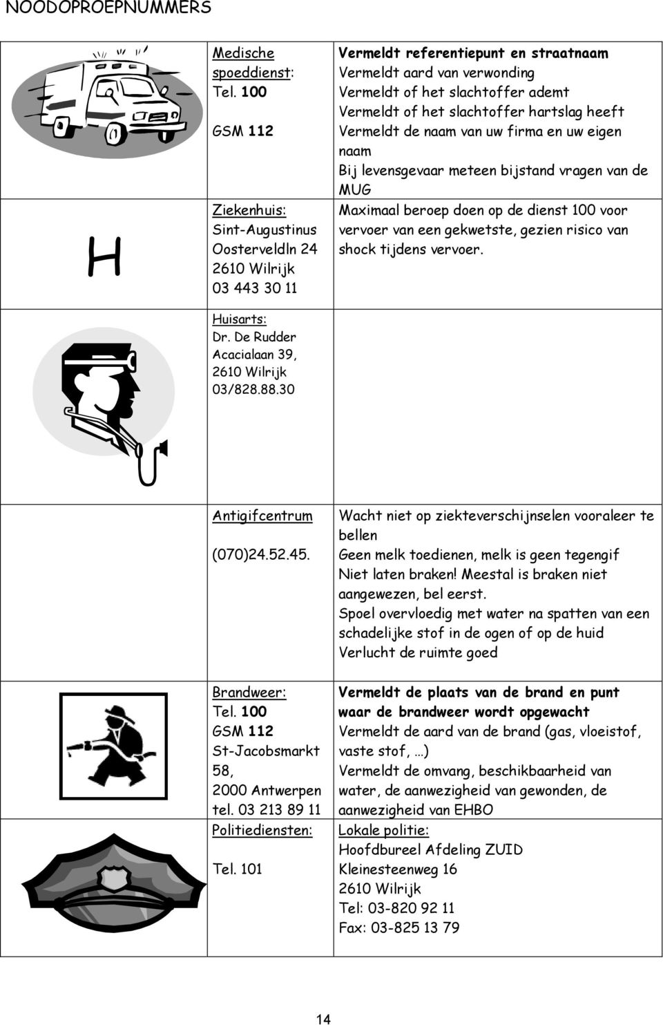 levensgevaar meteen bijstand vragen van de MUG Maximaal beroep doen op de dienst 100 voor vervoer van een gekwetste, gezien risico van shock tijdens vervoer. Antigifcentrum (070)24.52.45.