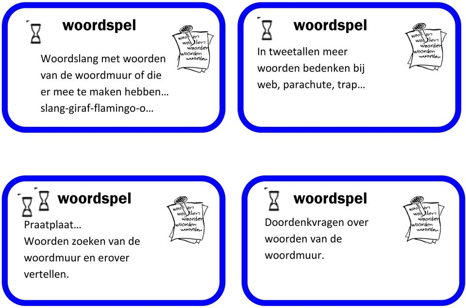 woorden bedenken bij web, parachute, trap Praatplaat