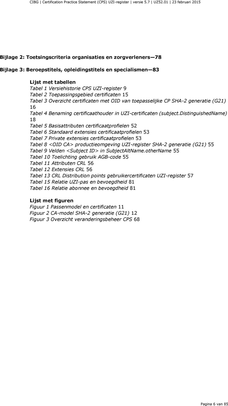 distinguishedname) 18 Tabel 5 Basisattributen certificaatprofielen 52 Tabel 6 Standaard extensies certificaatprofielen 53 Tabel 7 Private extensies certificaatprofielen 53 Tabel 8 <OID CA>