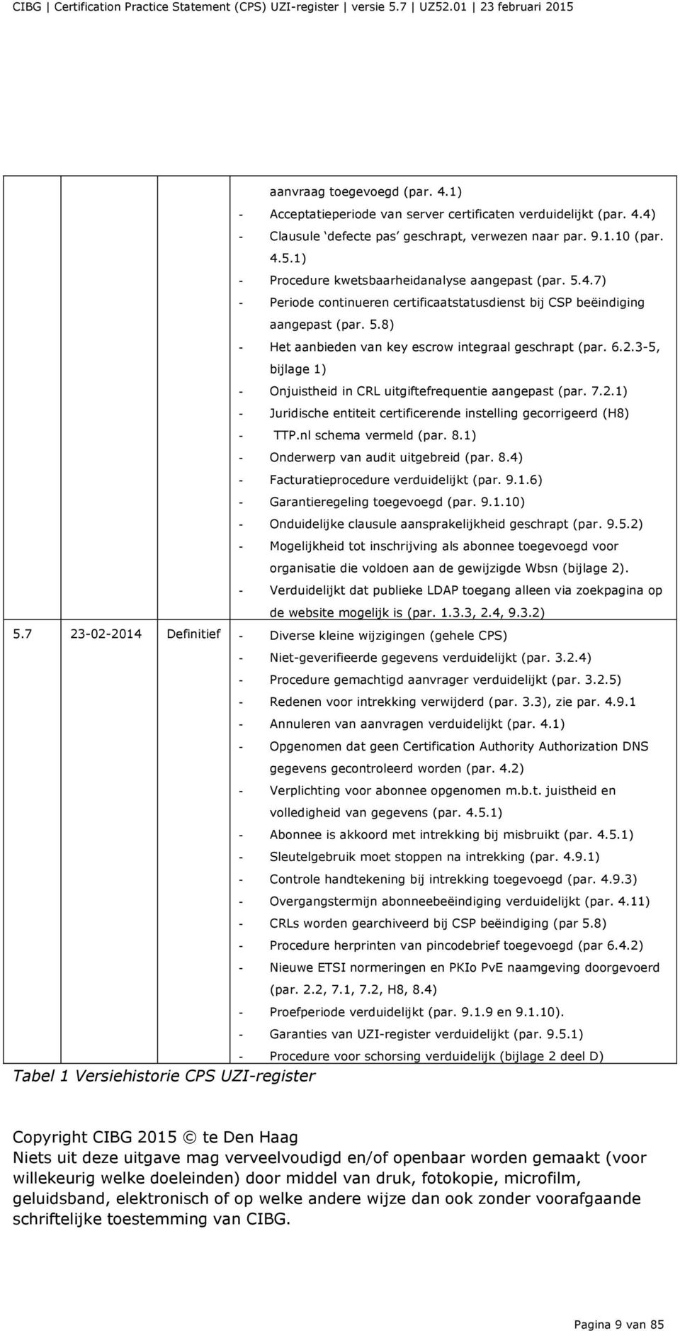 6.2.3-5, bijlage 1) - Onjuistheid in CRL uitgiftefrequentie aangepast (par. 7.2.1) - Juridische entiteit certificerende instelling gecorrigeerd (H8) - TTP.nl schema vermeld (par. 8.