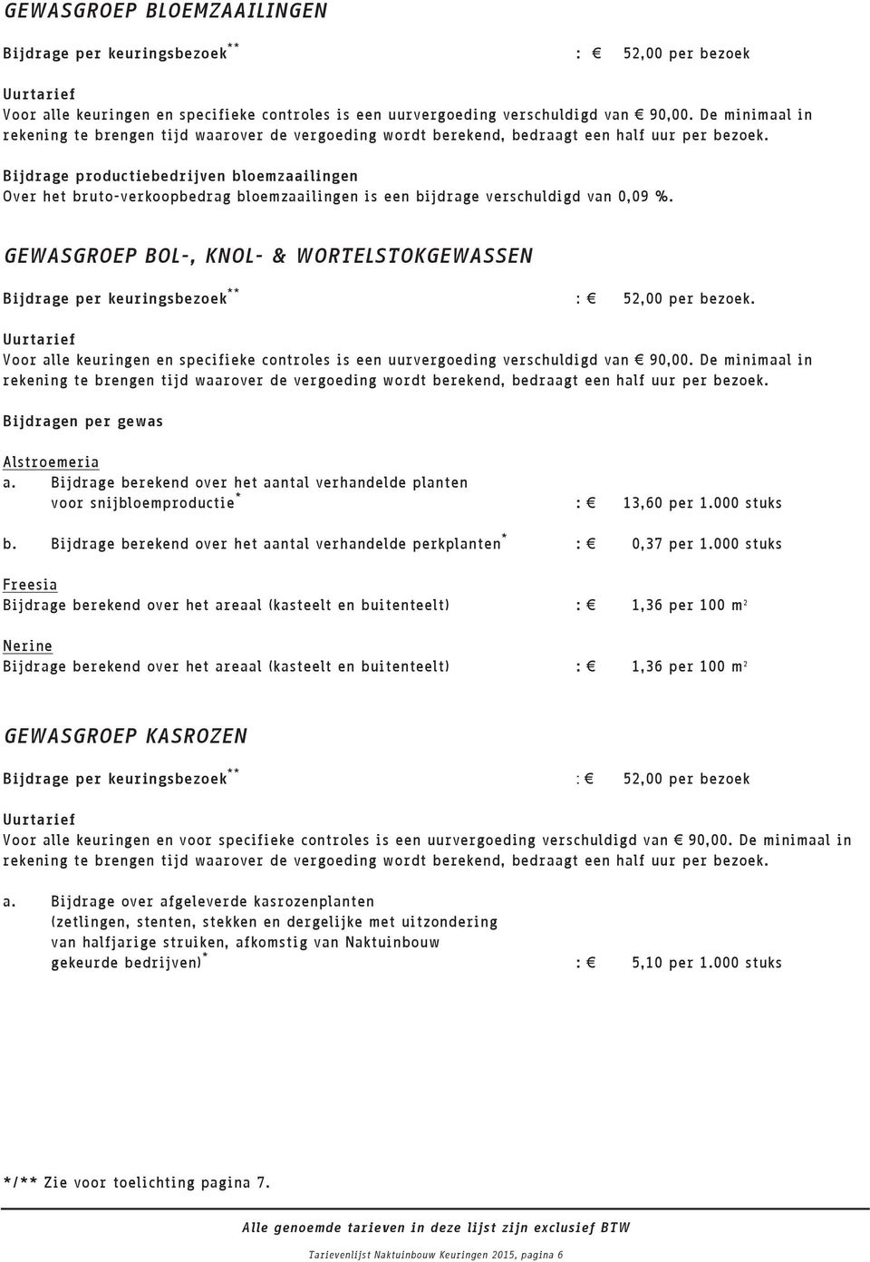 Bijdrage productiebedrijven bloemzaailingen Over het bruto-verkoopbedrag bloemzaailingen is een bijdrage verschuldigd van 0,09 %.