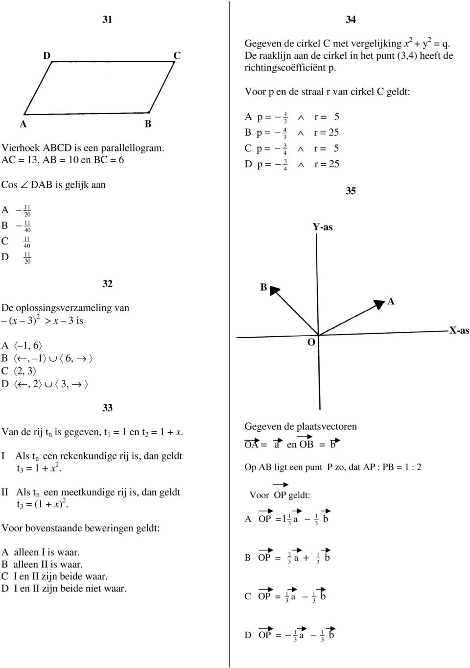 Voor p en de straal r van cirkel geldt: A p = r = 5 p = r = 5 p = r = 5 p = r = 5 os A is gelijk aan A 0 0 0 0 Y-as 5 e oplossingsverzameling van (x ) > x is