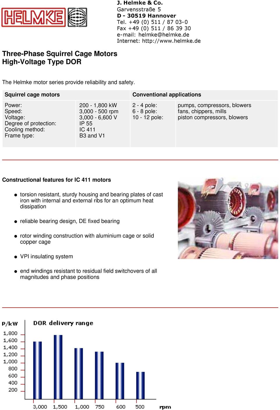 pole: 10-12 pole: pumps, compressors, blowers fans, chippers, mills piston compressors, blowers Constructional features for IC 411 motors torsion resistant, sturdy housing and bearing plates of cast