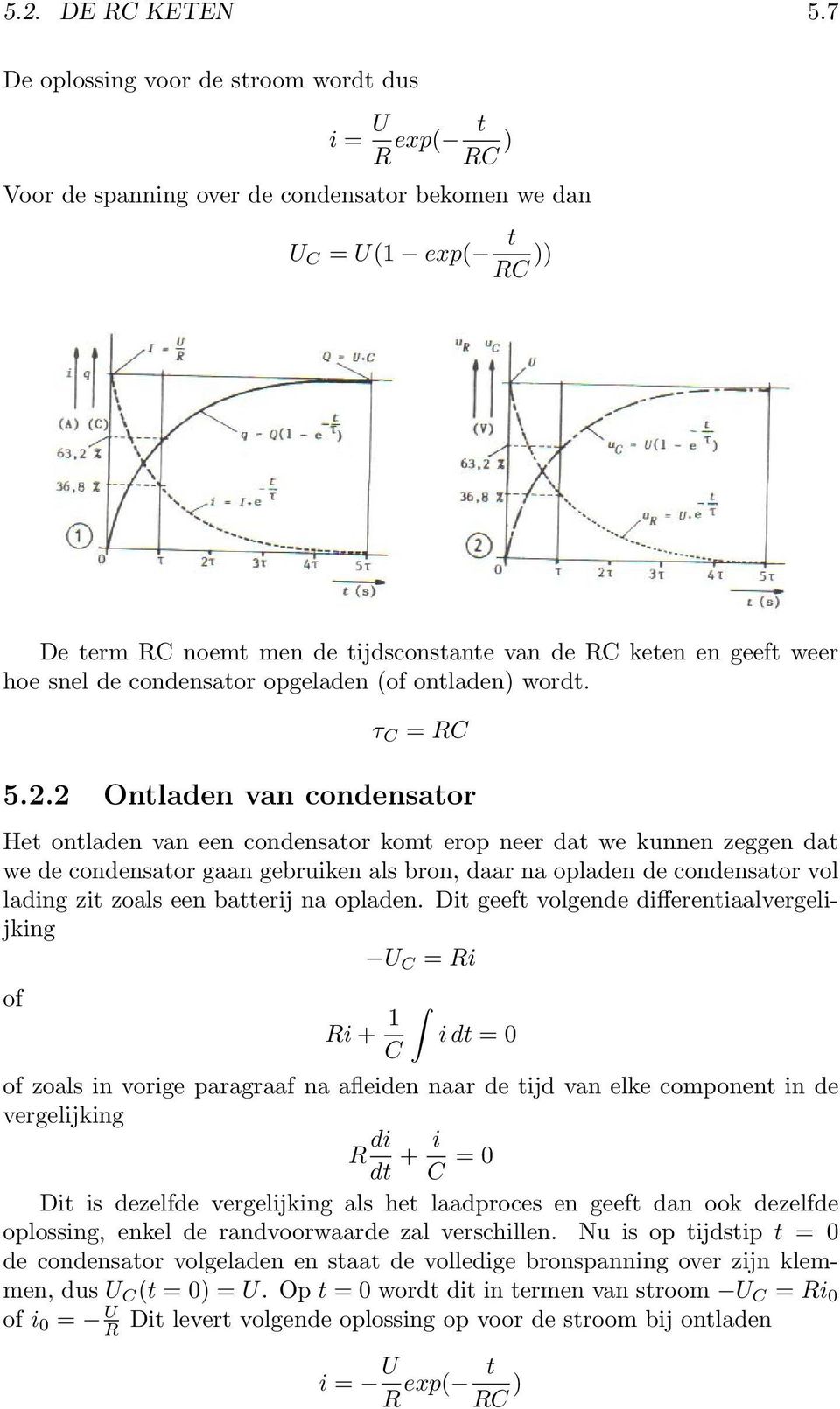 weer hoe snel de condensator opgeladen (of ontladen) wordt. τ C = RC 5.2.