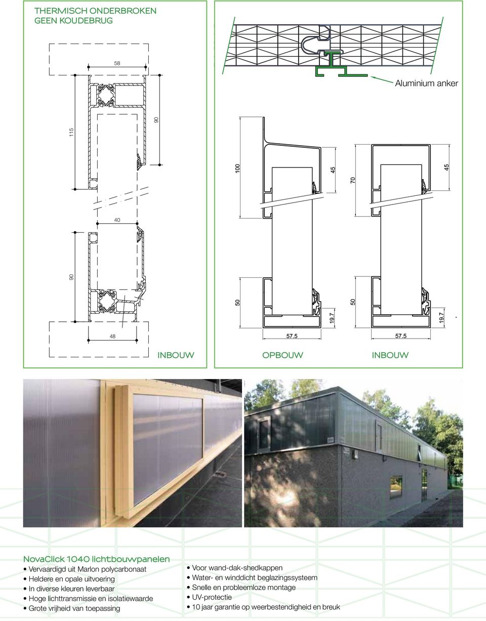 Hoge lichttransmissie en isolatiewaarde Grote vrijheid van toepassing Voor wand-dak-shedkappen Water- en