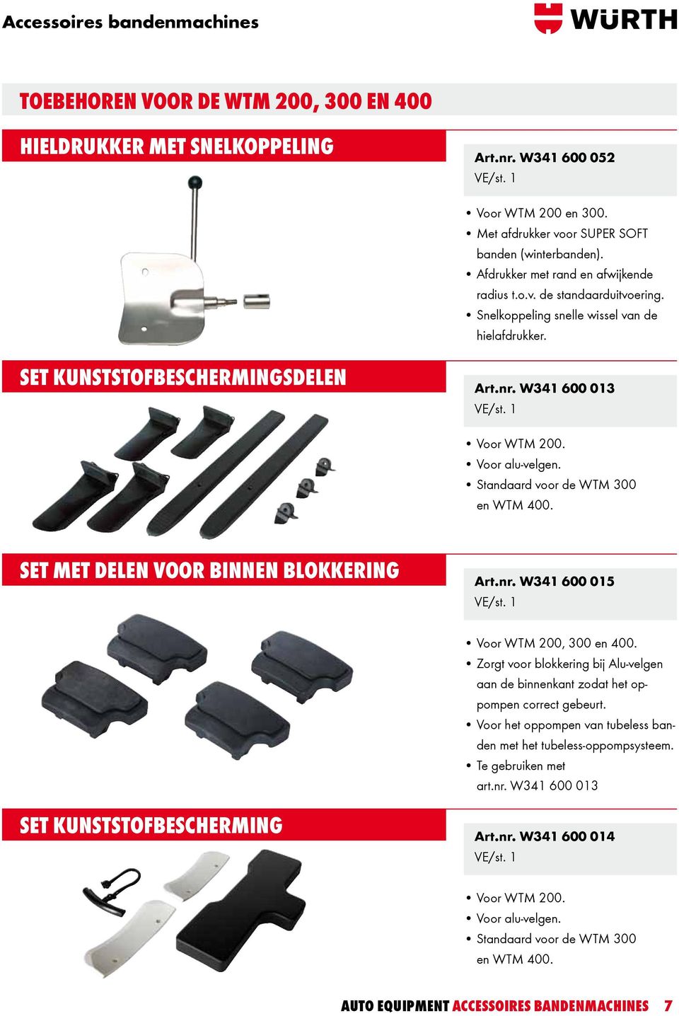 Voor alu-velgen. Standaard voor de WTM 300 en WTM 400. Set met delen voor binnen blokkering Art.nr.