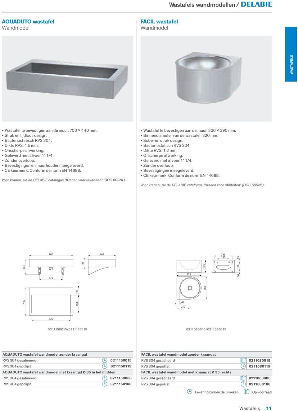 Binnendiameter van de wastafel: 320 mm. Sober en strak design. Dikte RVS: 1,2 mm. Onscherpe afwerking. Geleverd met afvoer 1" 1/4. Zonder overloop. Bevestigingen meegeleverd. CE keurmerk.