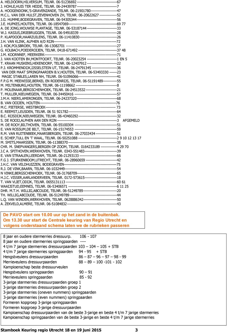 06-18547069--------------------------------------- 69 77 A. DE JONG,WOUWSE PLANTAGE, TELNR. 06-53187144 ------------------------ 33 W.J. KASIUS,DRIEBRUGGEN, TELNR.