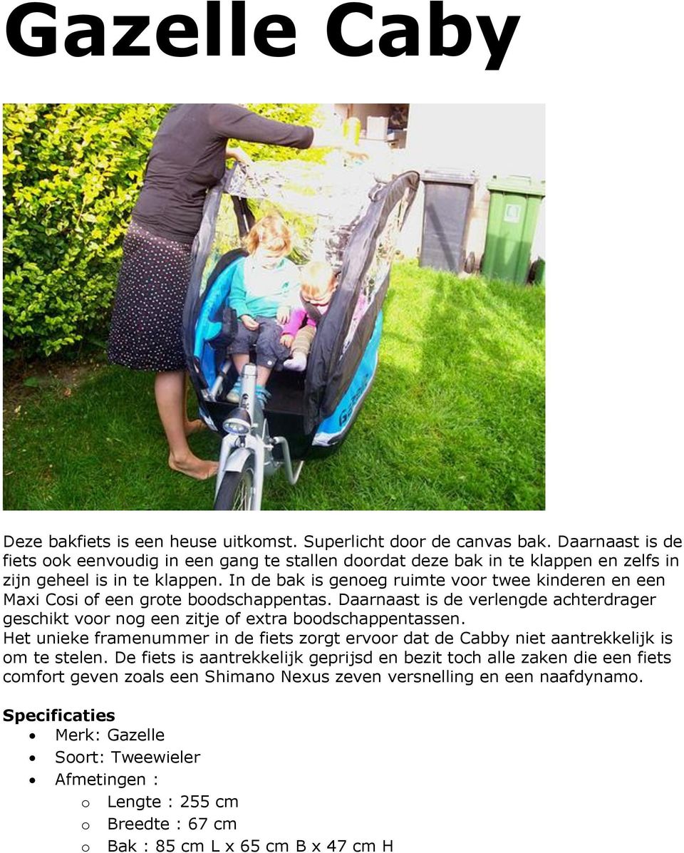 In de bak is genoeg ruimte voor twee kinderen en een Maxi Cosi of een grote boodschappentas. Daarnaast is de verlengde achterdrager geschikt voor nog een zitje of extra boodschappentassen.