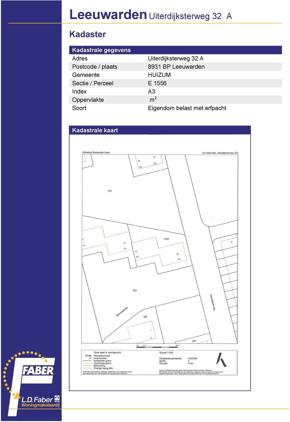 HUIZUM Sectie / Perceel E 1556 Index A3 Oppervlakte