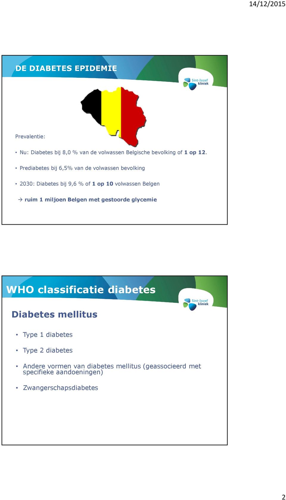 1 miljoen Belgen met gestode glycemie WHO classificatie diabetes Diabetes mellitus Type 1 diabetes Type 2