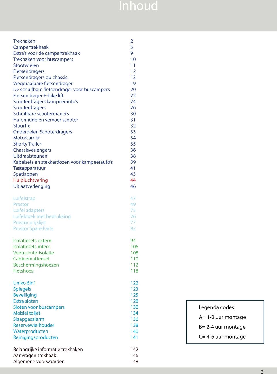 Onderdelen Scooterdragers 33 Motorcarrier 34 Shorty Trailer 35 Chassisverlengers 36 Uitdraaisteunen 38 Kabelsets en stekkerdozen voor kampeerauto s 39 Testapparatuur 41 Spatlappen 43 Hulpluchtvering