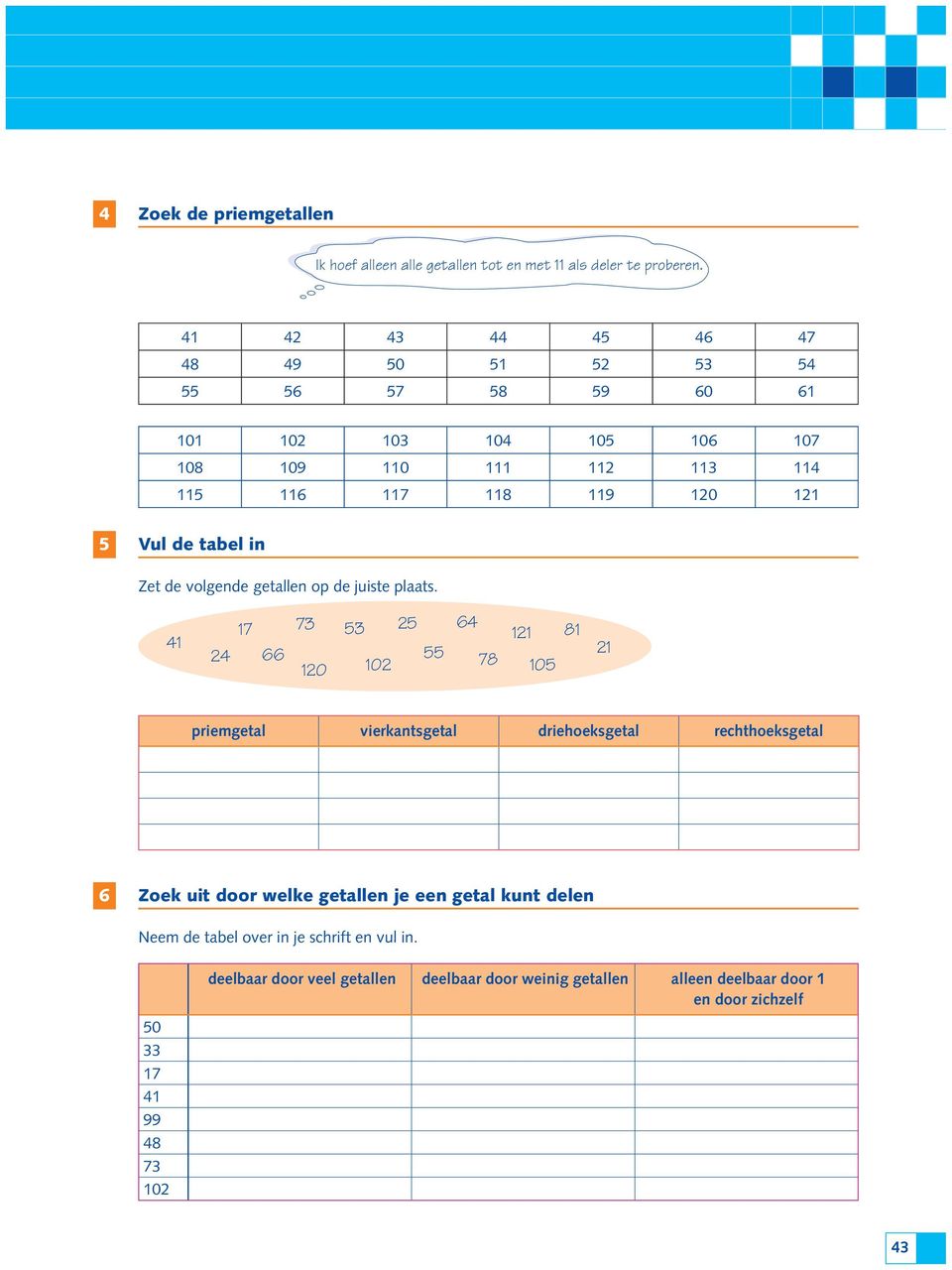 tabel in Zet de volgende getallen op de juiste plaats.