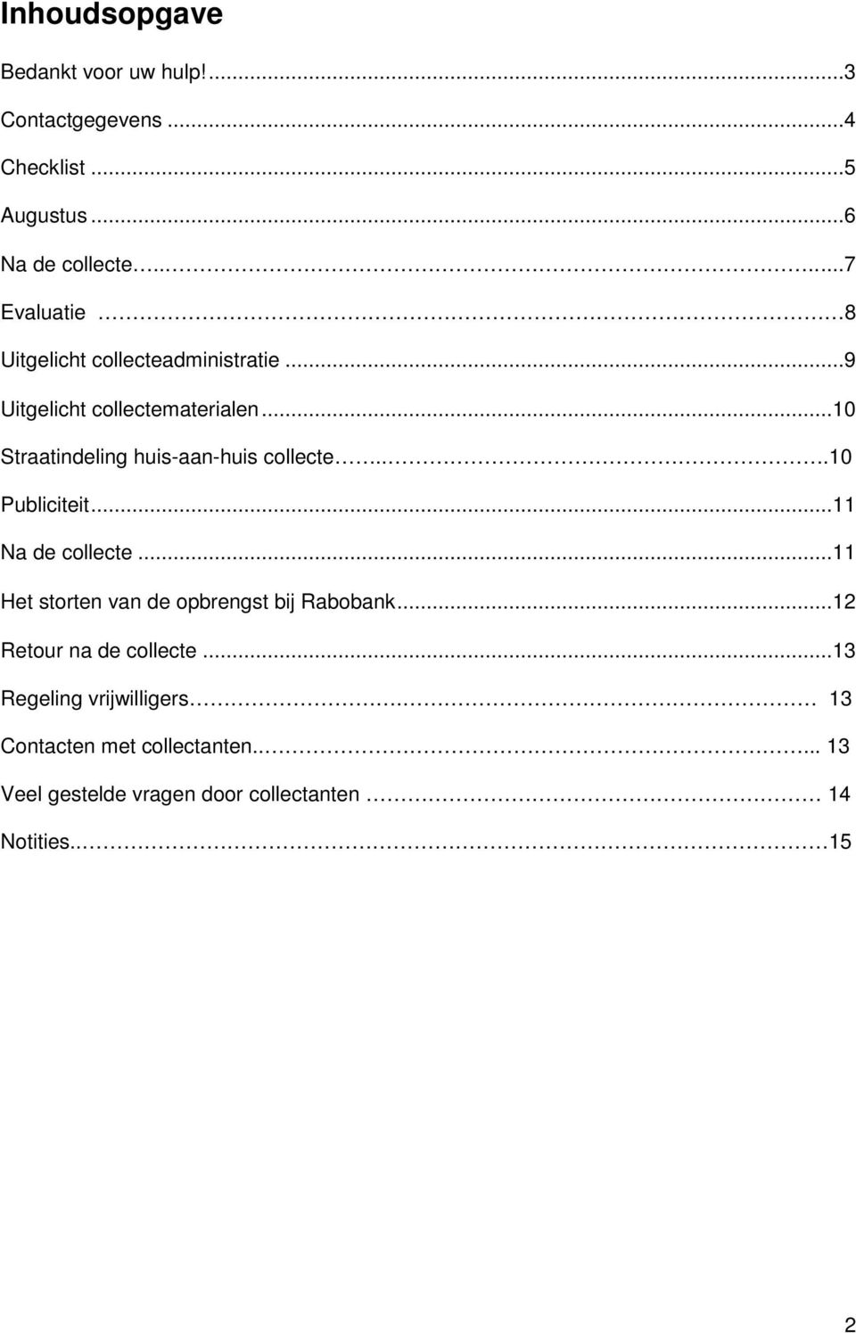 ..10 Straatindeling huis-aan-huis collecte...10 Publiciteit...11 Na de collecte.