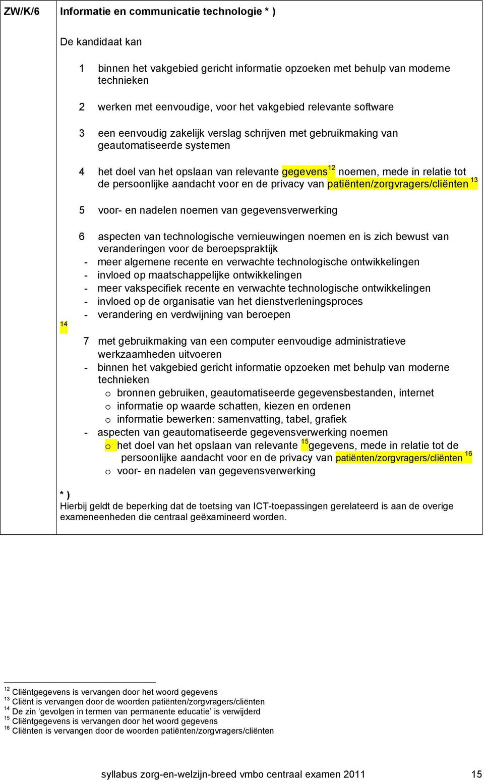 en de privacy van patiënten/zorgvragers/cliënten 13 5 voor- en nadelen noemen van gegevensverwerking 14 6 aspecten van technologische vernieuwingen noemen en is zich bewust van veranderingen voor de