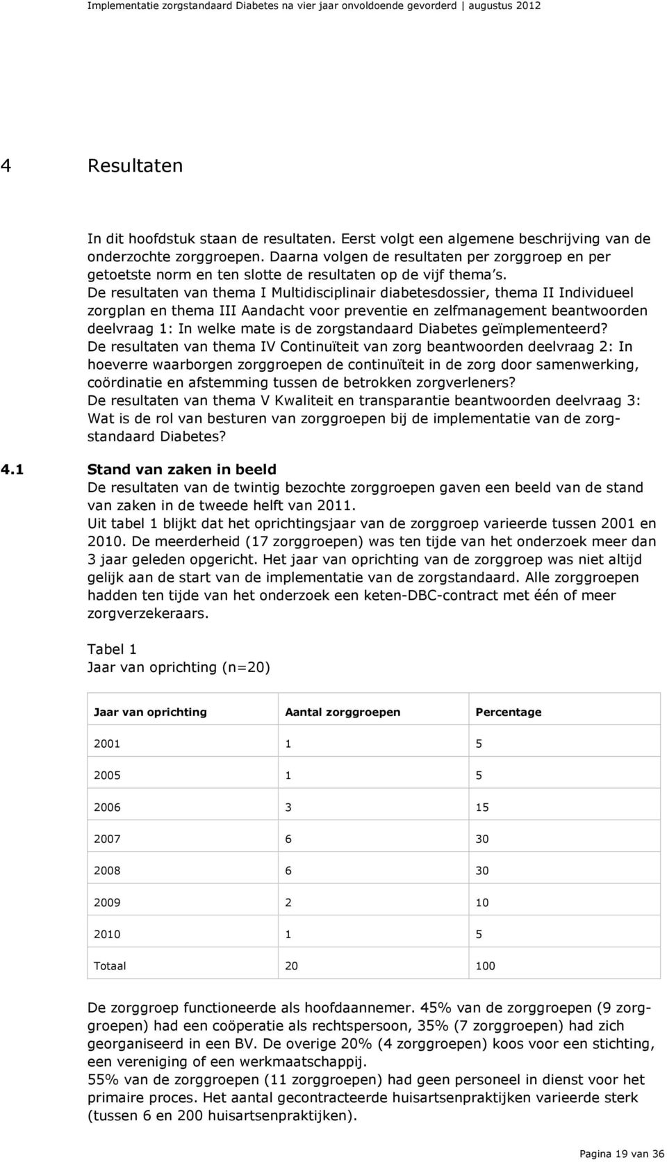 De resultaten van thema I Multidisciplinair diabetesdossier, thema II Individueel zorgplan en thema III Aandacht voor preventie en zelfmanagement beantwoorden deelvraag 1: In welke mate is de