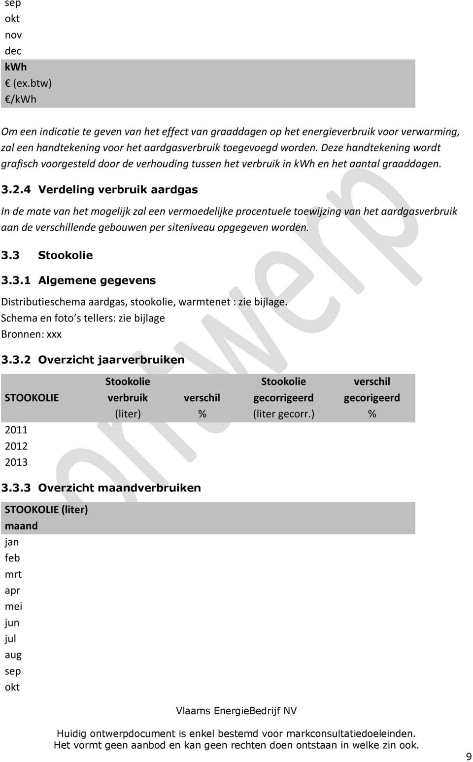 4 Verdeling verbruik aardgas In de mate van het mogelijk zal een vermoedelijke procentuele toewijzing van het aardgasverbruik aan de verschillende gebouwen per siteniveau opgegeven worden. 3.