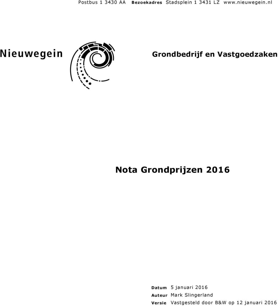 nl Grondbedrijf en Vastgoedzaken Nota Grondprijzen