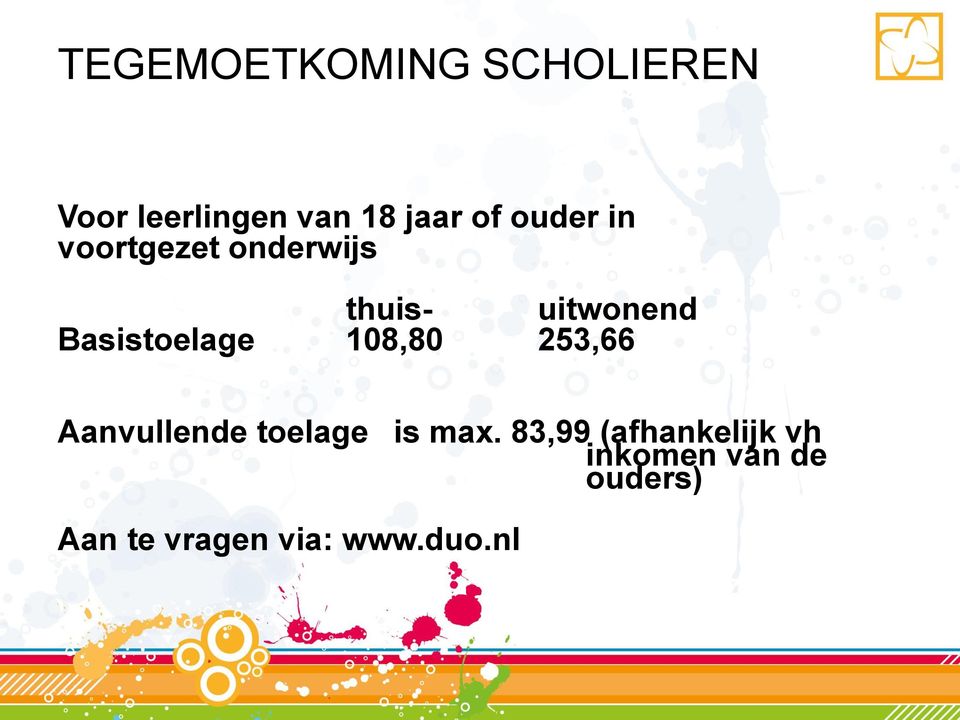 Basistoelage 108,80 253,66 Aanvullende toelage is max.